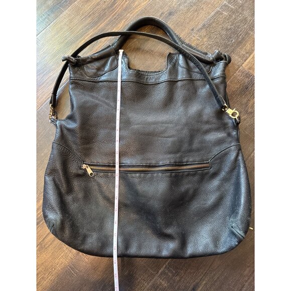 VTG Anna Corinna Black Leather Mid City Large Fold Over Tote Satchel - Picture 7 of 10